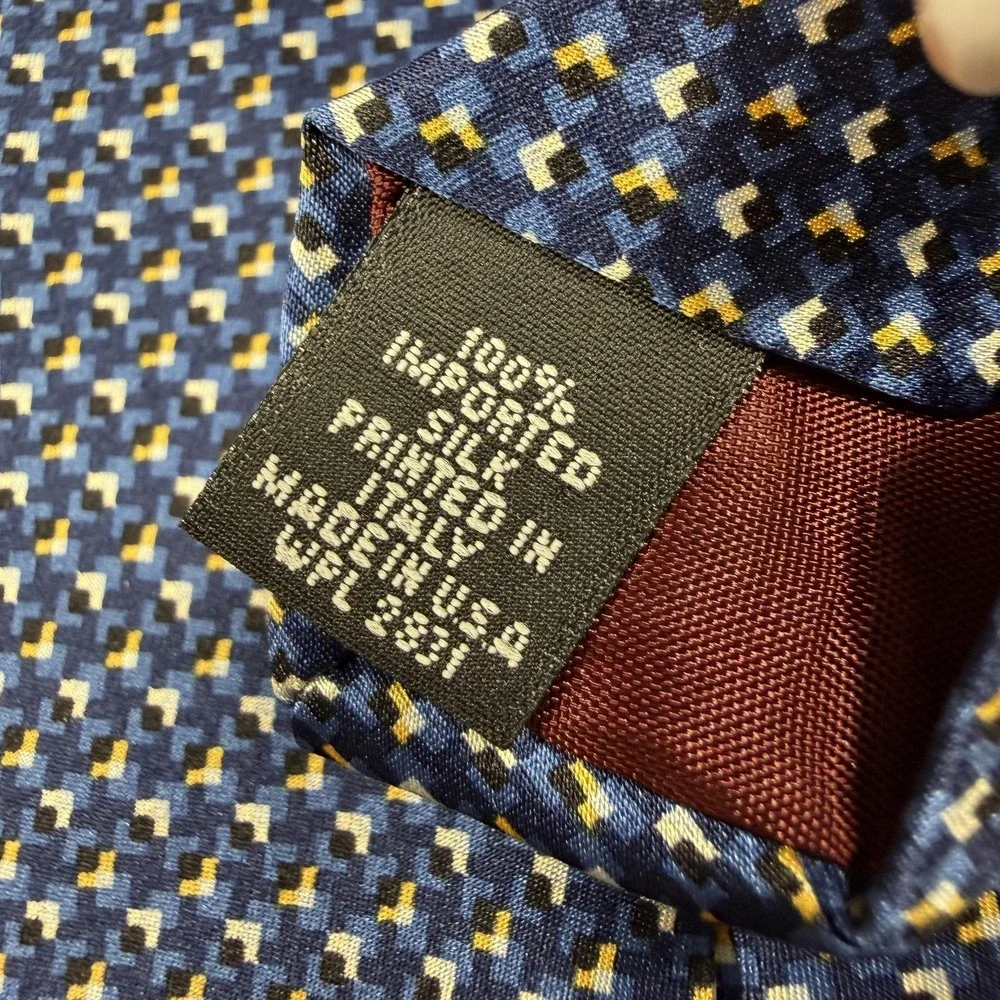 Lord & Taylor Exclusively For You Tie Mens OS Blue Geometric‎ 100% Silk Necktie